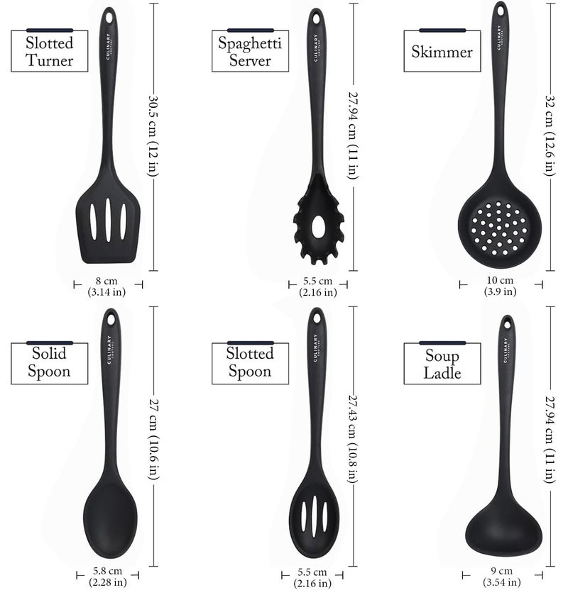Culinary Couture Black Silicone Kitchen Utensils Set of 6, Non-Stick Heat-Resistant Silicone Kitchen Utensils Set with Steel Inner Core - Image 3